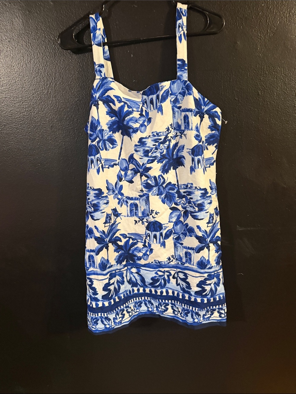 LOFT White and Blue Scenic Midi Sundress